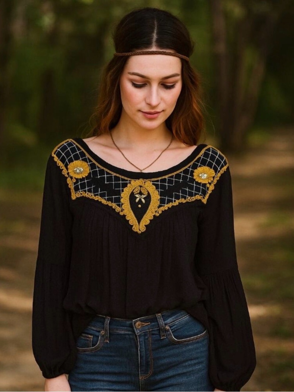 Free People Begonia Embroidered Long Sleeve Top Size M Boho